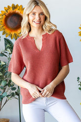 First Love Women's Notched Short Sleeve Knit Top - Chic & Versatile Fashion Essential